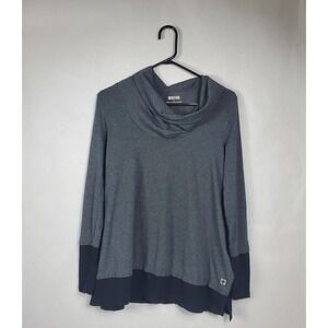 Kenneth Cole Reaction Womens Cowl Neck Layered Top Gray Black Long Sleeve Small